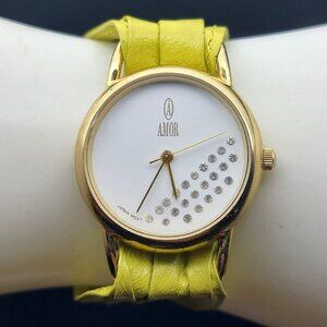 Amor Ladies Watch With Yellow Leather Strap & Gold-Tone Case
